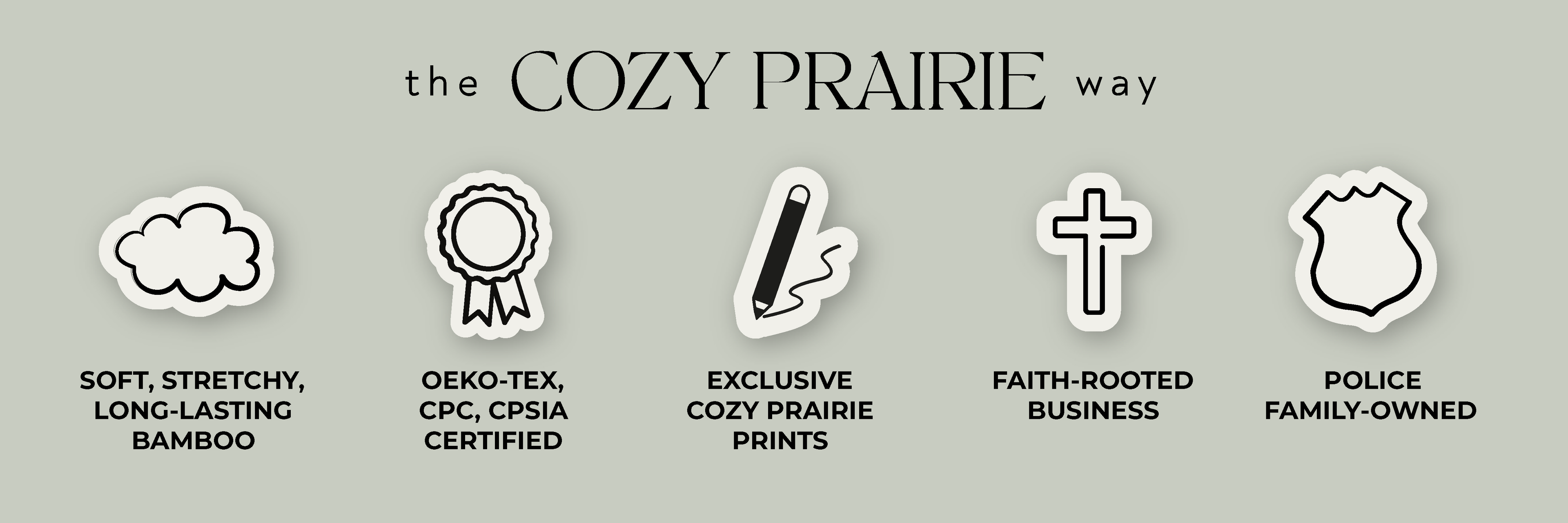 Logos and text about 'The Cozy Prairie Way' on a gray background
