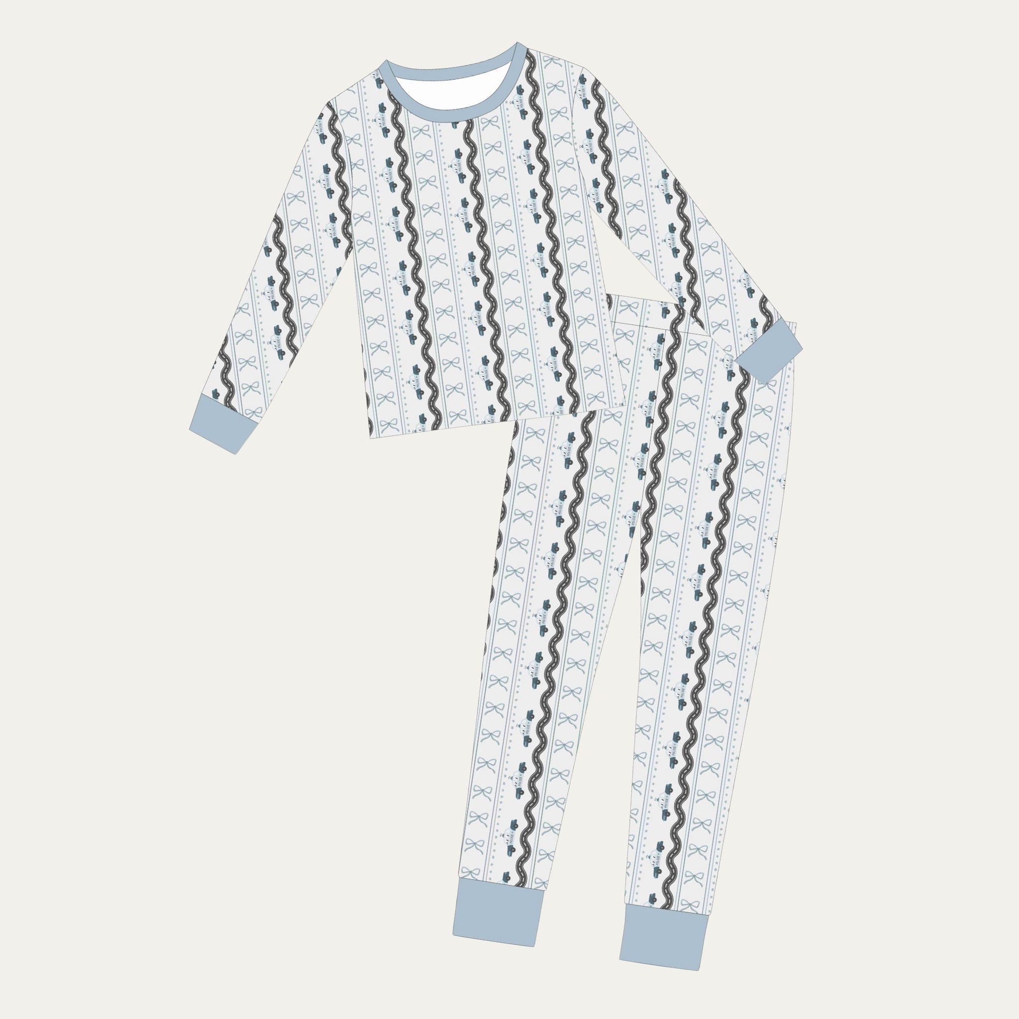 Patterned pajama set on a light gray background